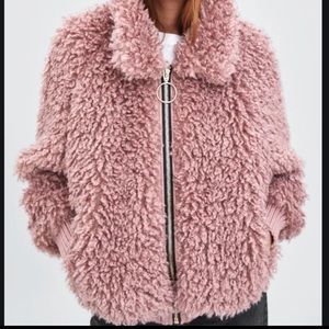 ZARA Fuzzy Bomber Teddy Jacket full zip Size S